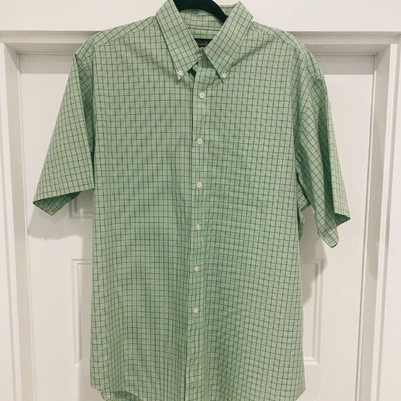 Brooks Brothers 100% Cotton Green/Blue Check Non-Iron Button Up Shirt, Large - Picture 1 of 6